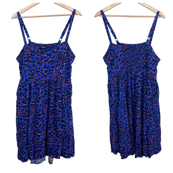 Torrid Women's L 12 Plus Leopard Skater Dress Hi-Lo Smocked Challis Summer Party - Picture 1 of 13